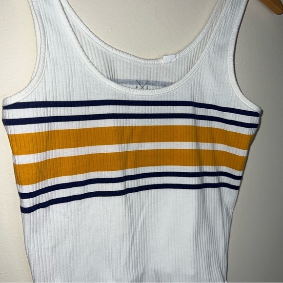 PacSun Cropped Ribbed Scoop Neck Stripe Tank Top White Yellow Blue Small - Picture 5 of 7